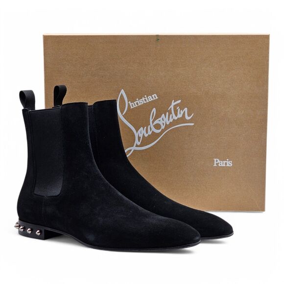靴 Christian Louboutin ROADIE FLAT CALF P Men's Christian Louboutin Roadie Leather Flat Chelsea Boots Black